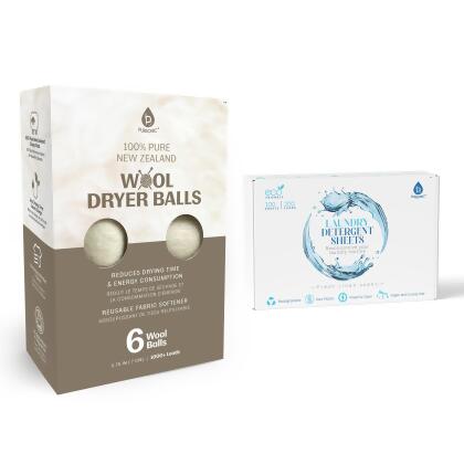 Laundry Care Essentials Bundle: 100 Detergent Sheets + 6 Wool Dryer Balls Pack 