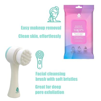 Radiant Beauty Bundle: Dual Sided Facial Cleansing Brush & Makeup Removal Wipes (12 Pack) alternate image