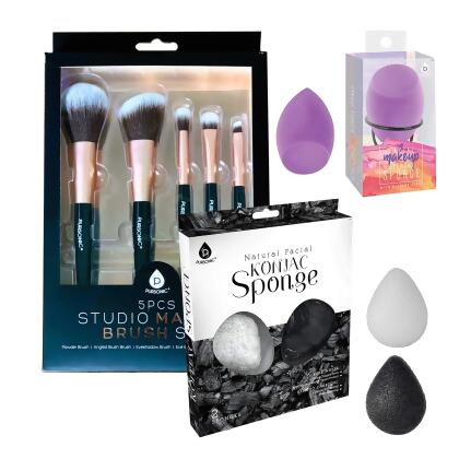 Beauty Essentials Bundle: Facial Makeup Blender Sponge + Natural Facial Konjac Sponge Duo Set(3 pack) + 5 Pcs Studio Makeup Brush Set (Black) alternate image
