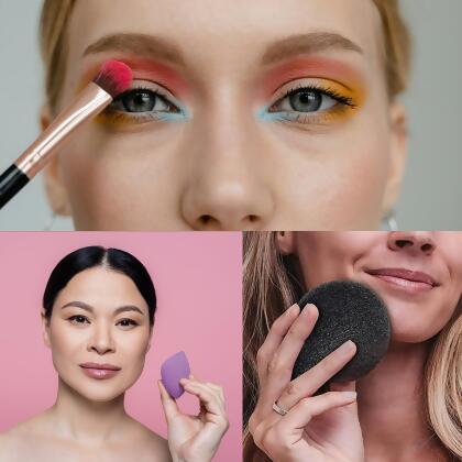 Beauty Essentials Bundle: Facial Makeup Blender Sponge + Natural Facial Konjac Sponge Duo Set(3 pack) + 5 Pcs Studio Makeup Brush Set (Black) alternate image