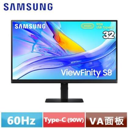 SAMSUNG三星 32型 ViewFinity S8 4K平面顯示器 S32D806UAC 黑色 