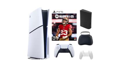 Playstation Slim Disc White Bundle With Accessories, and Madden NFL 25 Game 