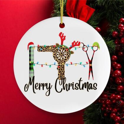 Hairdresser Plaid Merry Christmas Ornament 