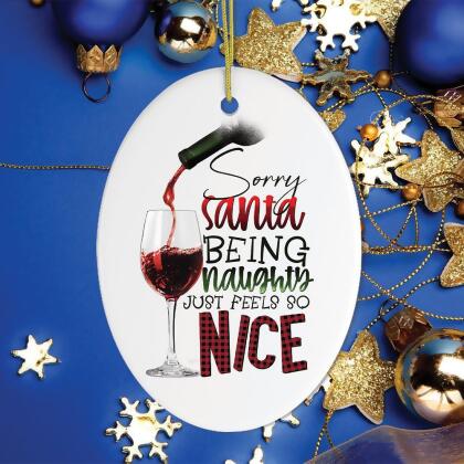 Naughty Wine Drinker Funny Christmas Ornament 
