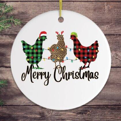 Plaid Rooster Merry Christmas Ornament 