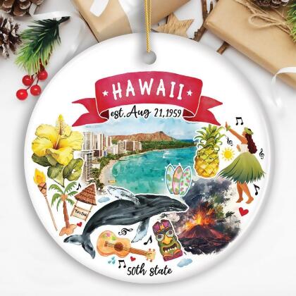 Artistic Hawaii State Themes and Landmarks Christmas Ornament alternate image