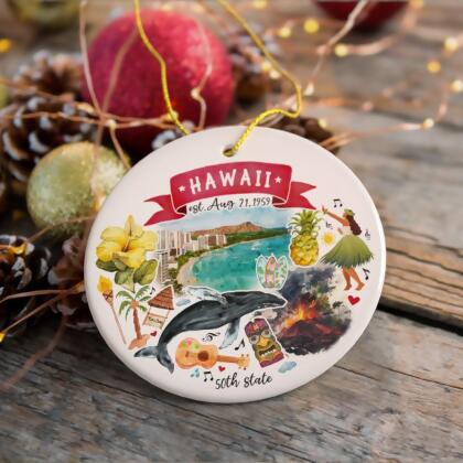 Artistic Hawaii State Themes and Landmarks Christmas Ornament alternate image