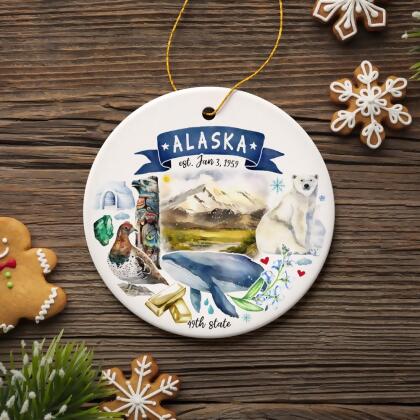 Artistic Alaska State Themes and Landmarks Christmas Ornament alternate image
