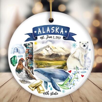Artistic Alaska State Themes and Landmarks Christmas Ornament alternate image