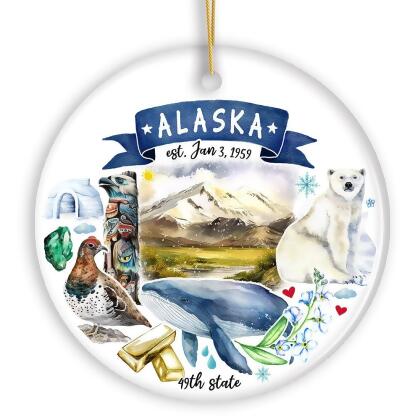 Artistic Alaska State Themes and Landmarks Christmas Ornament alternate image