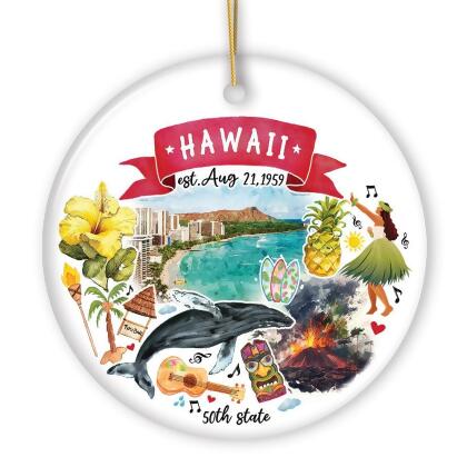 Artistic Hawaii State Themes and Landmarks Christmas Ornament alternate image