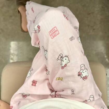 舒舒服服我愛粉紅色的貓咪睡褲 家居褲買1送1 長褲送短褲 