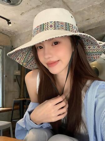 春夏復古花紋大帽檐百搭遮陽帽 