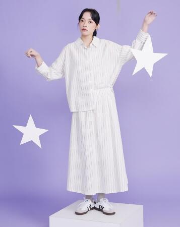 水洗純棉條紋鬆緊傘裙(兩色) 