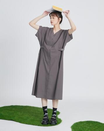 天絲棉刺繡開襟長洋裝(兩色) 