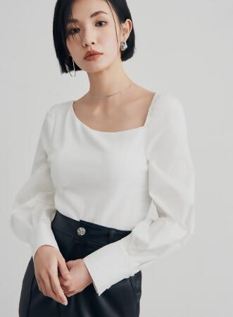 不對稱領坑條襯衫上衣
