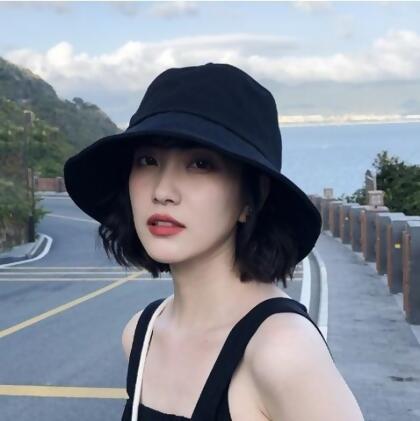 漁夫帽女春夏 韓版百搭日系防曬遮陽帽子 - 黑色 