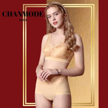 『CMD香茉』新春開運蕾絲寬肩釋壓五指杯內衣-黃金色 , 2XL 