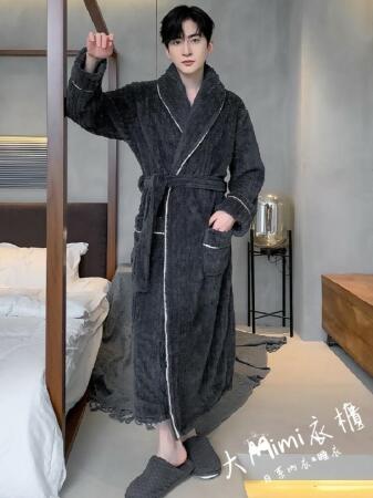 舒適法蘭絨睡袍-鐵灰-均碼 