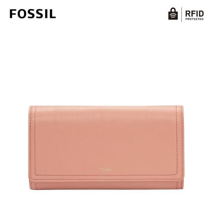 【FOSSIL】Logan 三折真皮拉鍊RFID長夾-玫瑰粉色 SL7833505 