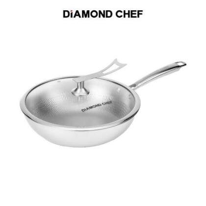 【DIAMOND CHEF】純鈦垂紋不鏽鋼深炒鍋32cm｜含可立蓋｜IH爐可用 - 