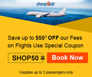 Save up to $50◊ off our Fees on Flights. Use Special Coupon SHOP50. 