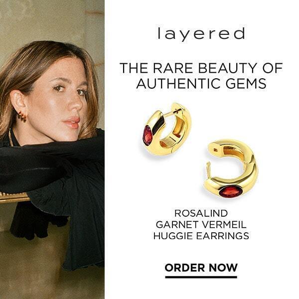 Layered ROSALIND. Garnet Vermeil Huggie Earrings. The Rare Beauty of Authentic Gems. Order Now