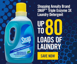 Shopping Annuity Brand SNAP Triple Enzyme 3X laundry detergent Up to 80 loads of laundry Save Now