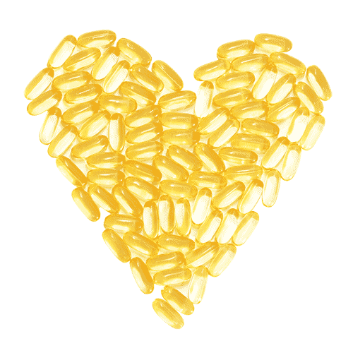 Omega pills in the shape of a heart